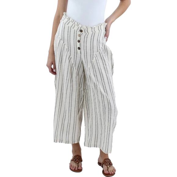Free People Poppy Ivory Striped Wide Leg Relaxed Beach Boho Pants Size M NWT - Picture 1 of 6